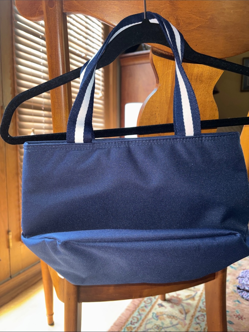 Navy Canvas Tote Bag with Striped Handles